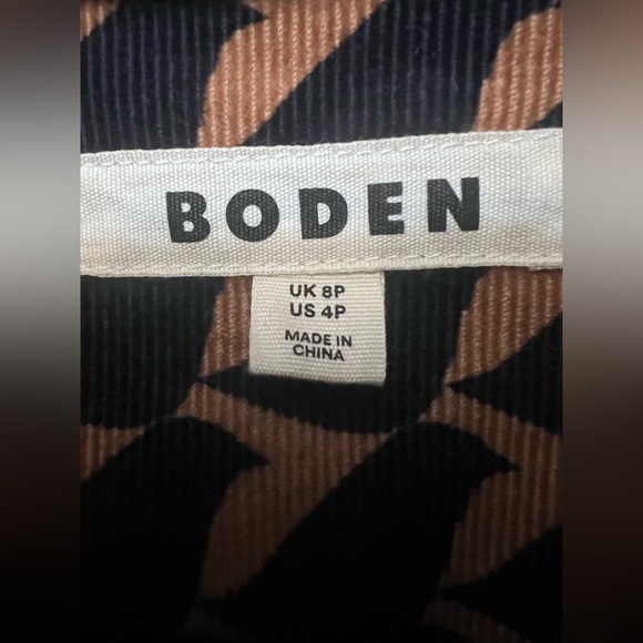 Boden Corduroy Dress Size 4P Knee Length Bird Print Navy/Tan Whimsical Artsy EUC - Picture 6 of 8